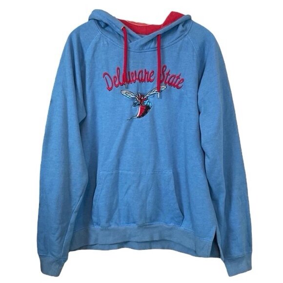 Colosseum Delaware State Hornets Hoodie Sweatshirt Jacket Blue Red Size Large - Picture 11 of 11